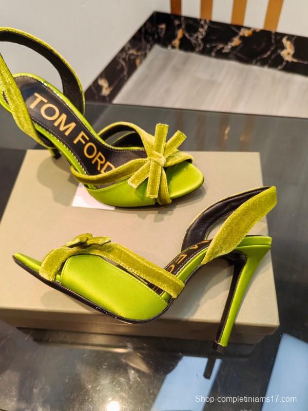 2025 Women TOM FORD Green Velvet Open Toe Slingback Heels KFY00300