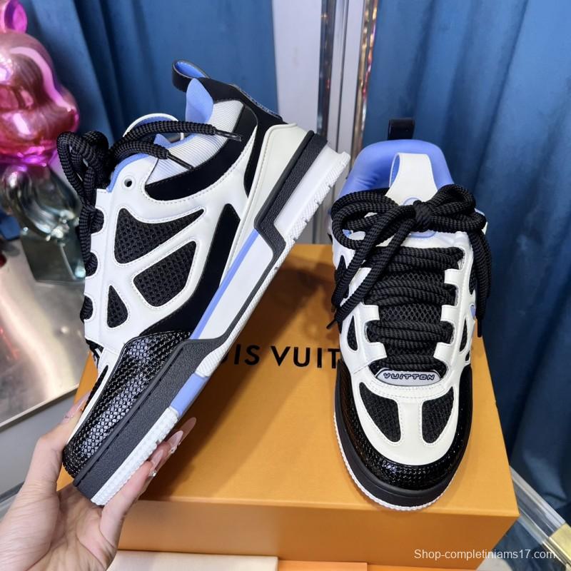 2025 Unisex Louis Vuitton White Black Blue Leather Mesh LV Trainer