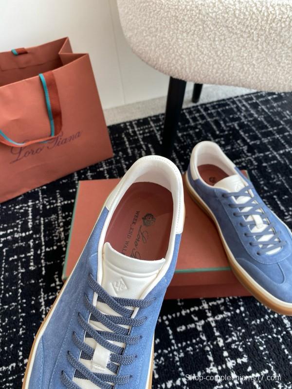2024 Men Loro Piana Blue Suede Leather Sneakers MJ00320