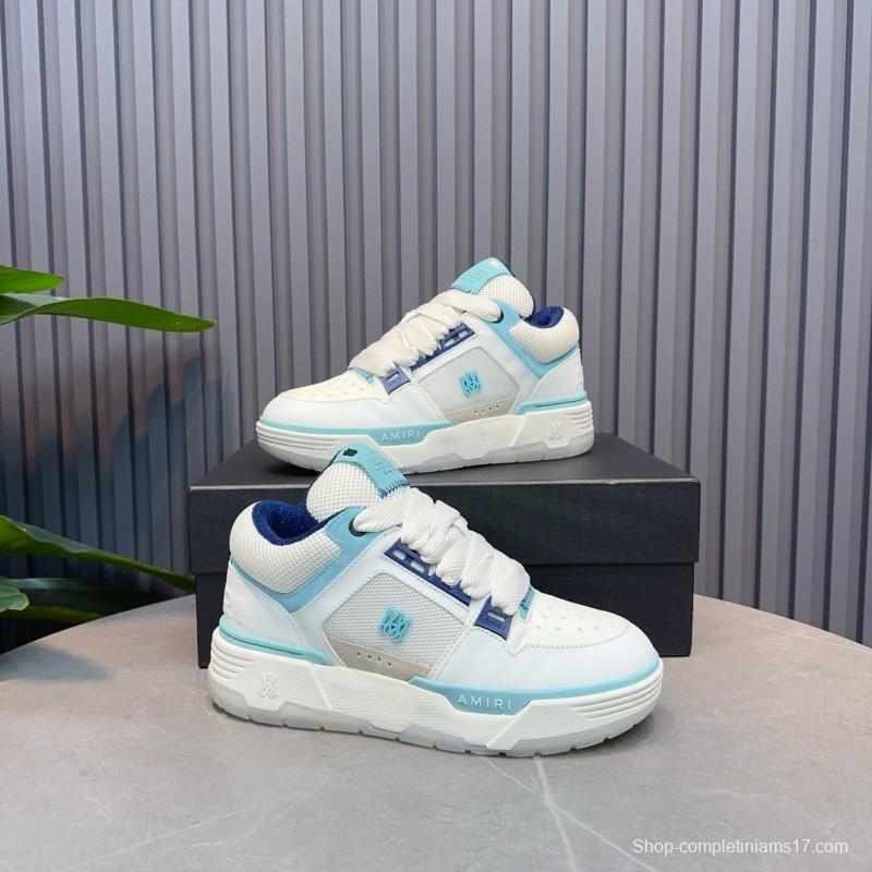 2024 Unisex Amiri White Light Blue Leather Mesh Sneakers MJ00360