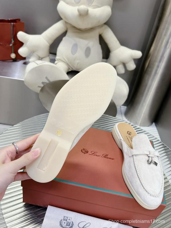 2024 Slippers Loro pianall White Suede Loafers MJ00270