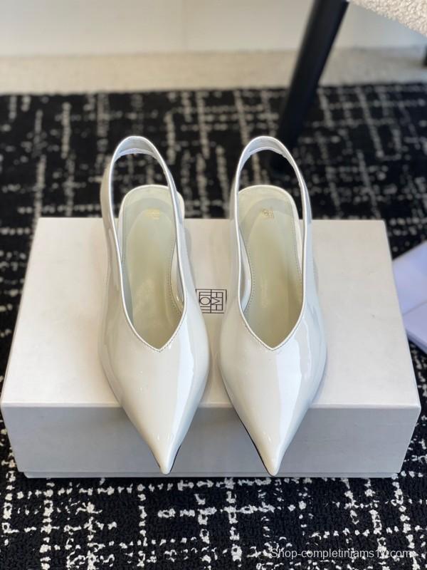 2025 Women Toteme White Patent Leather Slingback Pointed Toe Pumps