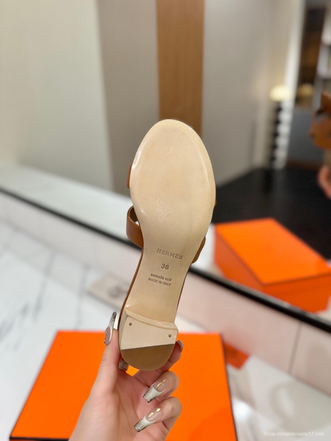 2025 Women Hermès Brown Leather Sandals