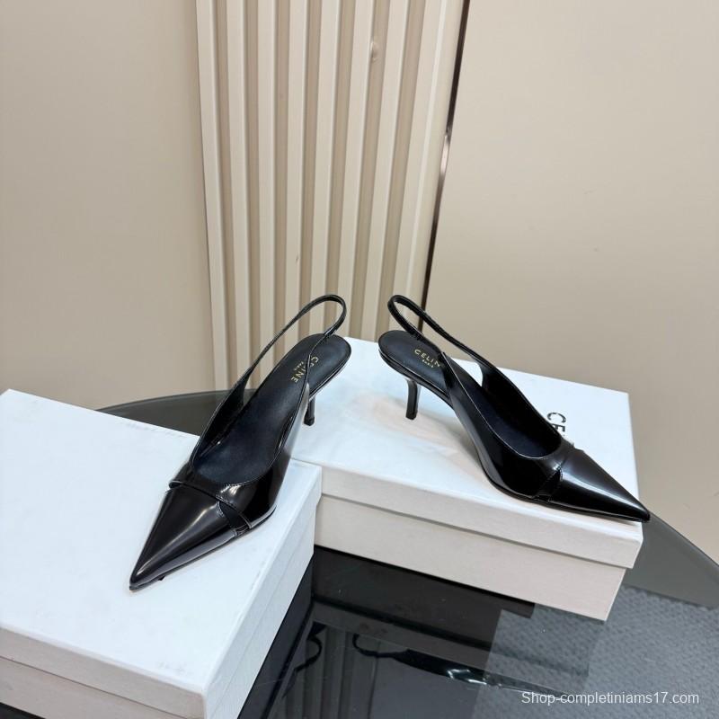 2025 Women CELINE Black Patent Leather Slingback Heels