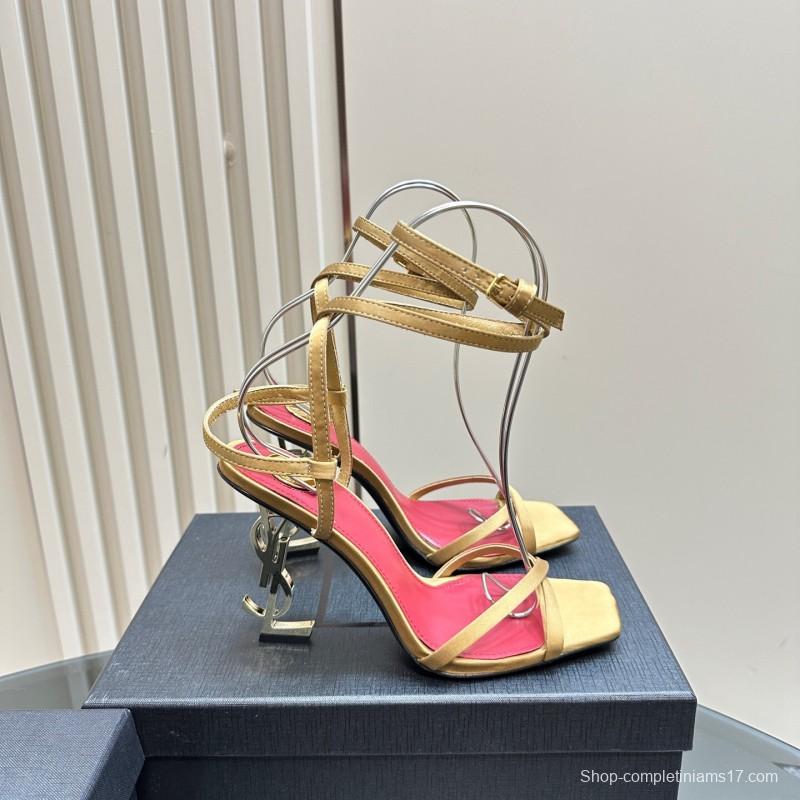 2025 Women Yves Saint Laurent Light Brown Satin High Heel Sandals