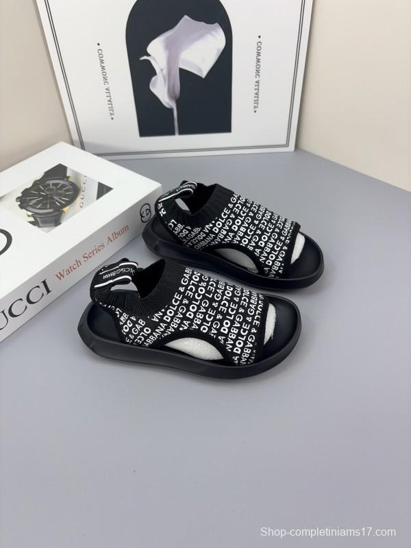 2025 Kids Dolce & Gabbana Black White Fabric Sandals