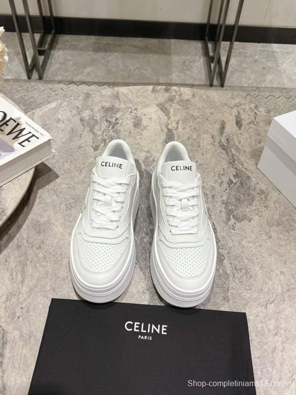 2025 Women Celine White Leather Platform Sneakers