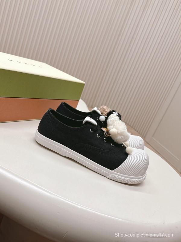 2025 Women Marni Black White Cotton Casual Lace-Up LY00250