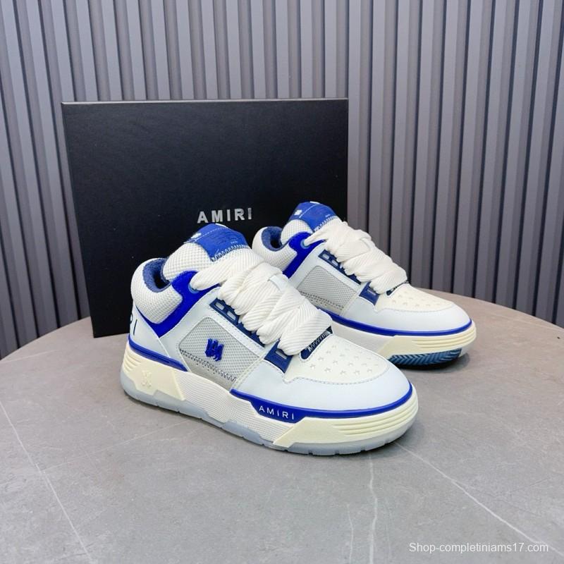 2024 Unisex Amiri White Blue Leather Sneakers MJ00360