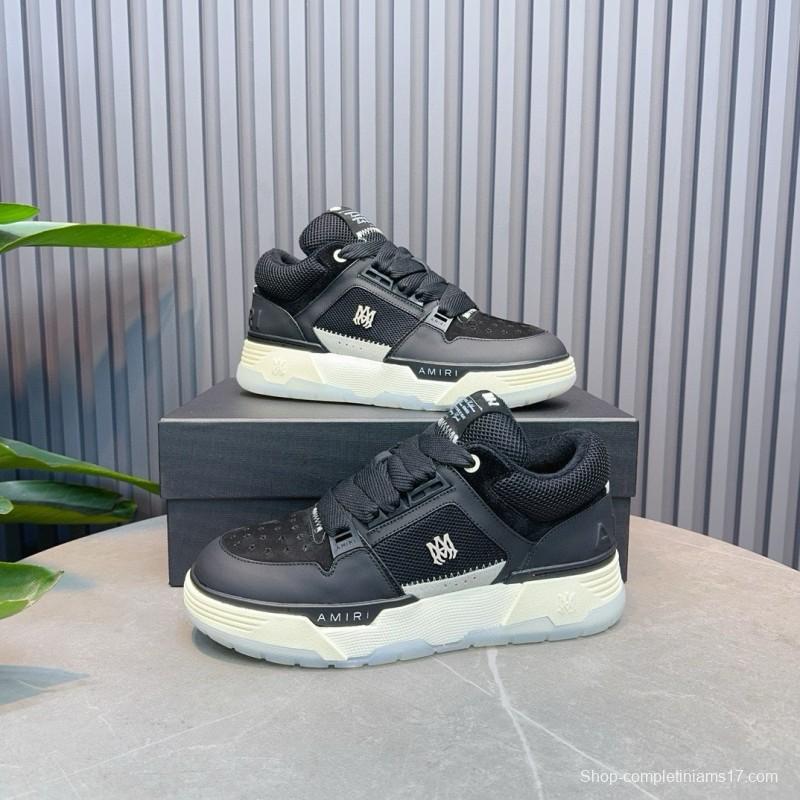2024 Unisex Amiri Black Mesh Leather Sneakers MJ00360