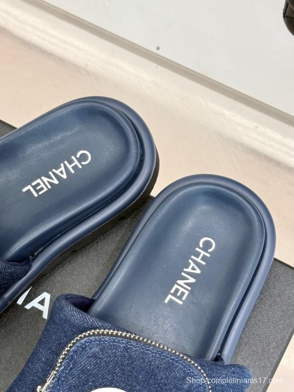 2025 Slippers Chanel Navy Denim Slippers