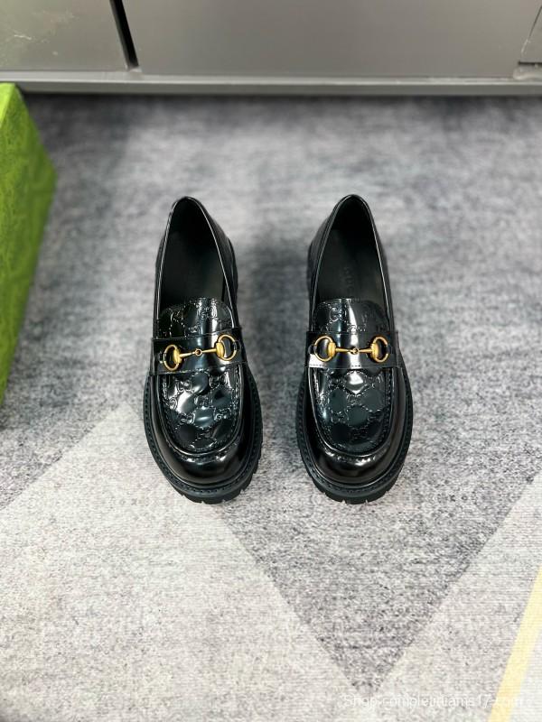 2024 Women Gucci Black Leather Formal Shoes MJ00300