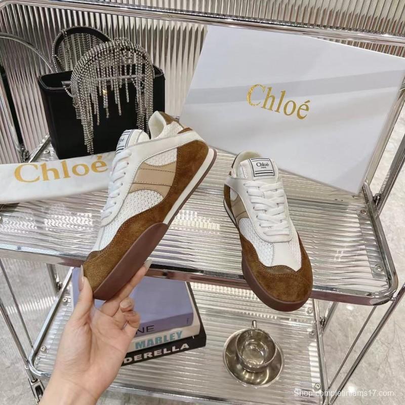 2025 Women Chloé White Brown Suede Leather Sneakers LY00280