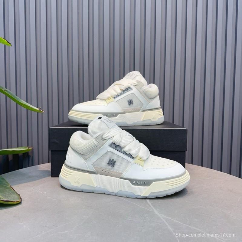 2024 Unisex Amiri White Beige Leather Mesh Sneakers MJ00360