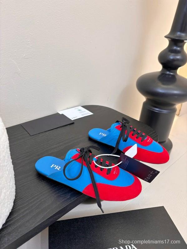 2025 Women Prada Blue Red Suede Leather Sneakers