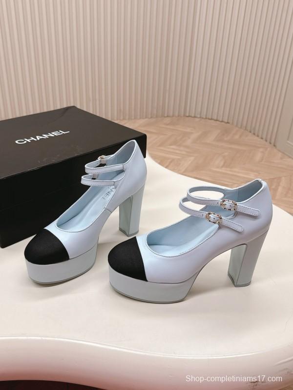 2025 Women Chanel White Black Leather Platform Mary Jane Shoes