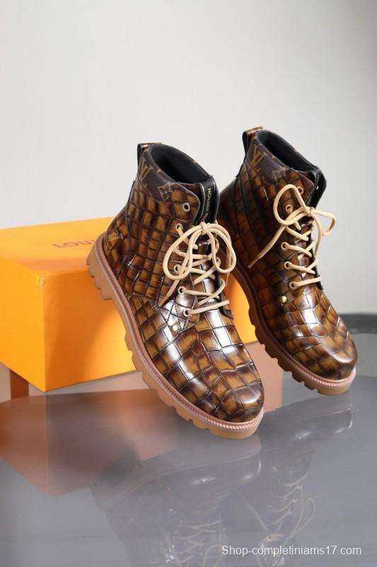 2024 Men Louis Vuitton Brown Leather Casual High-top MJ00470