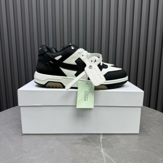 2025 Unisex Off-White Black White Leather Sneakers KFY00310(F/W)