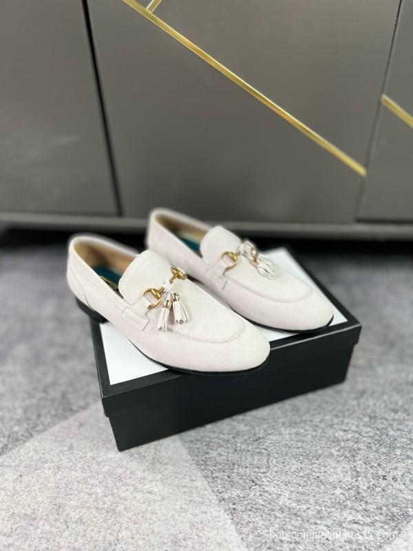 2024 Women Gucci White Suede Leather Loafers