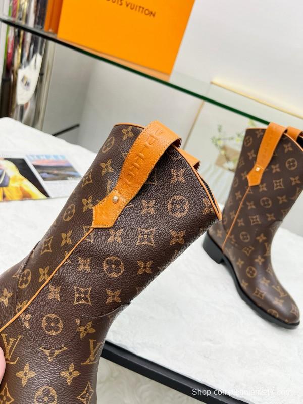 2024 Women Louis Vuitton Brown Monogram Leather Boots MJ00360