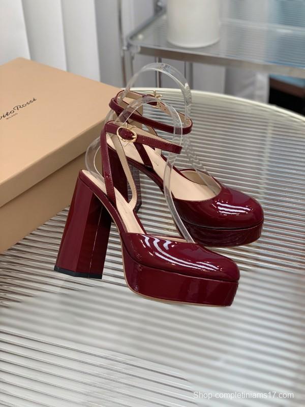 2025 Women Gianvito Rossi Burgundy Patent Leather Platform Sandals