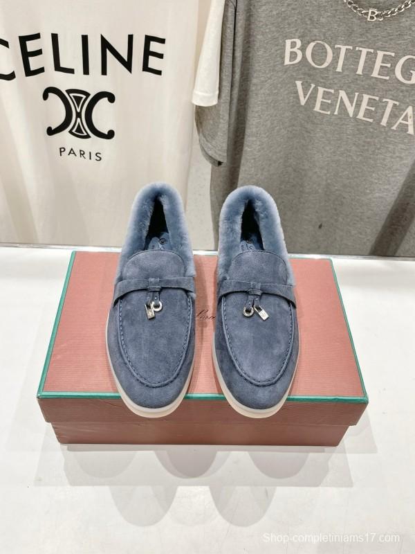 2024 Women LP Blue Suede Shearling Loafers MJ00300