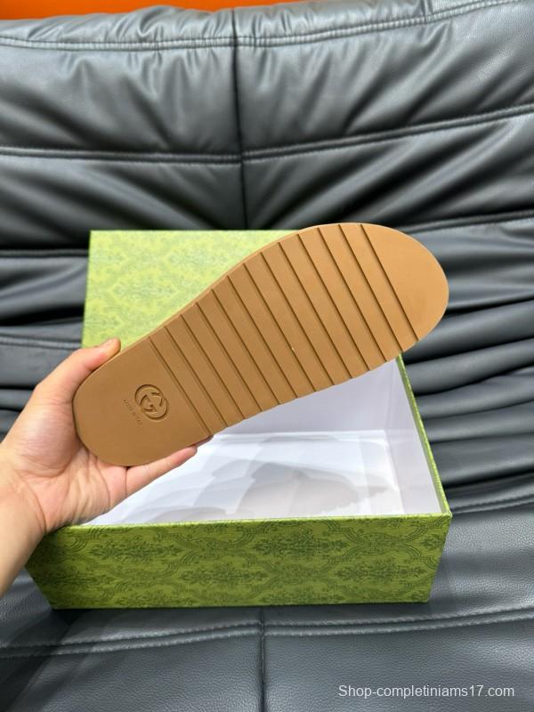 2024 Gucci Brown Leather Slippers MJ00200