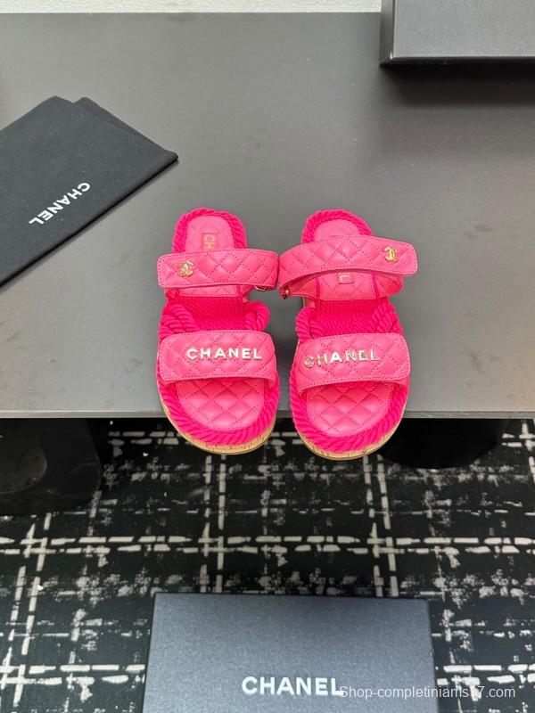 2025 Slippers Chanel Pink Quilted Fabric Espadrille LY00250