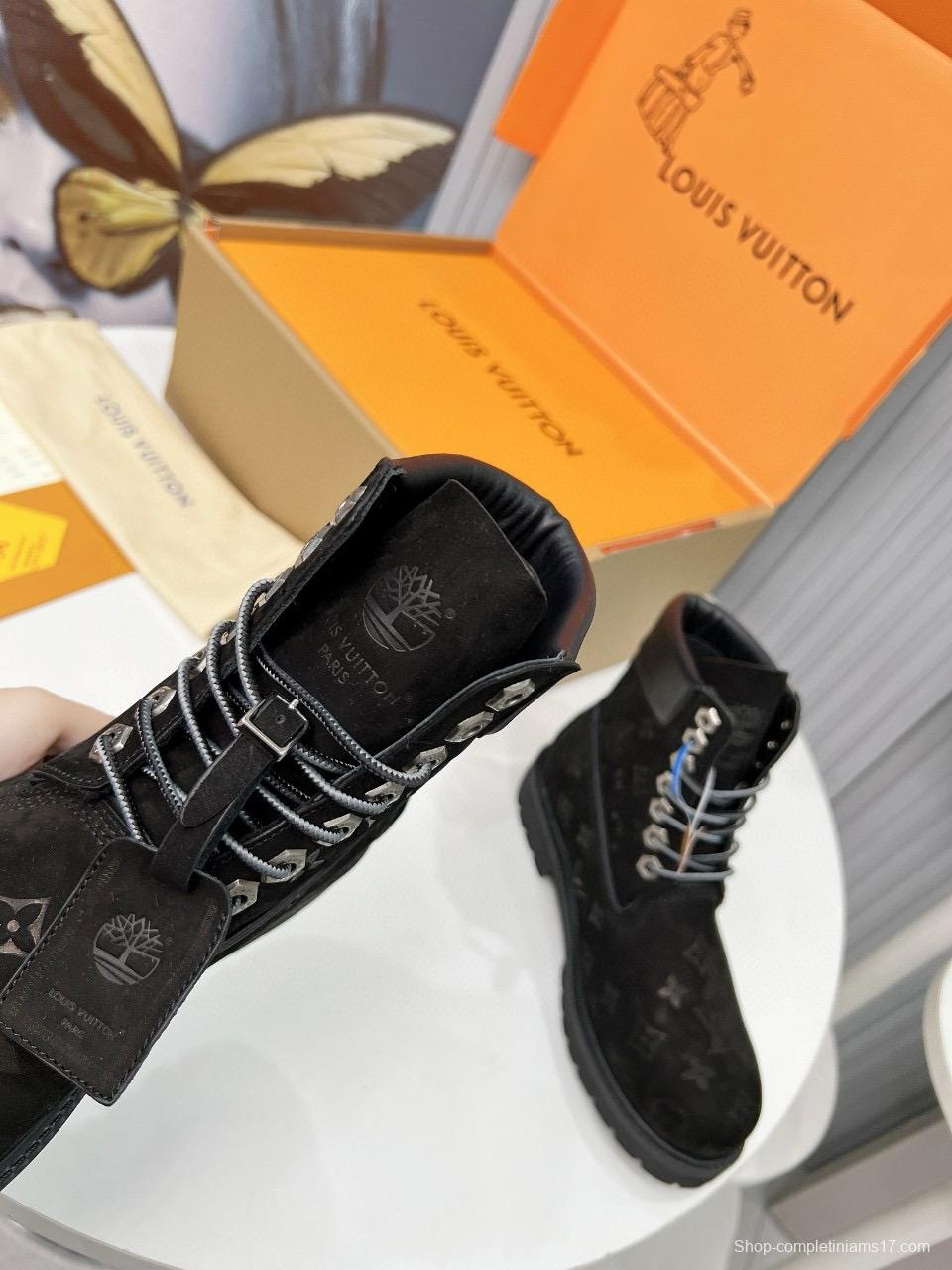 2024 Unisex Louis Vuitton Black Brown Suede Leather Ankle Boots MJ00450