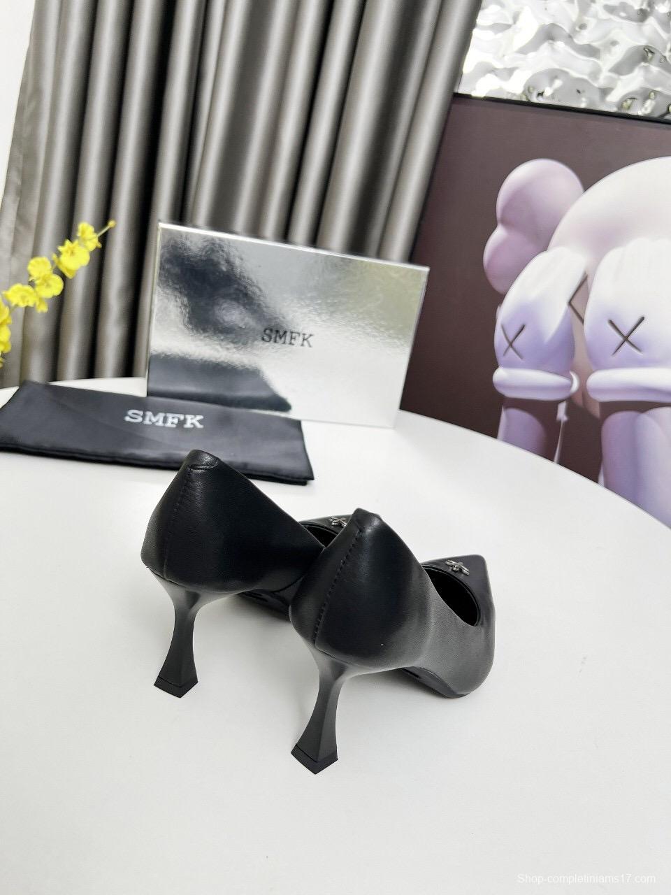 2025 Women SMFK Black Leather Heels LY