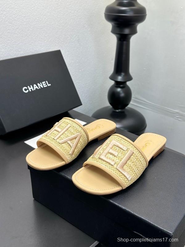 2025 Women Chanel Beige Fabric Sandals