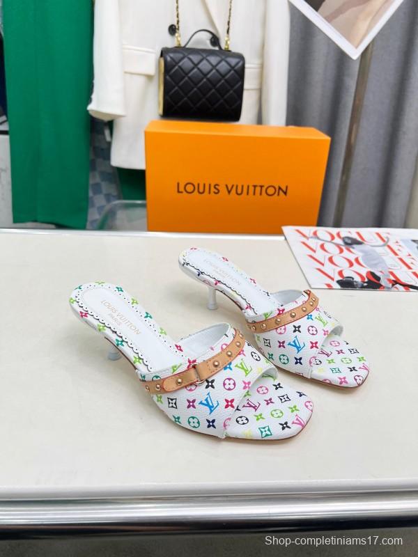 2025 Women Louis Vuitton Multicolor Leather Heeled Mule LY00260