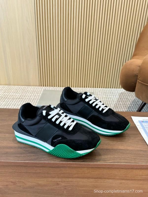 2025 Unisex TOM FORD Black White Green Leather Suede Sneakers LY00360(F)/LY00370(M)