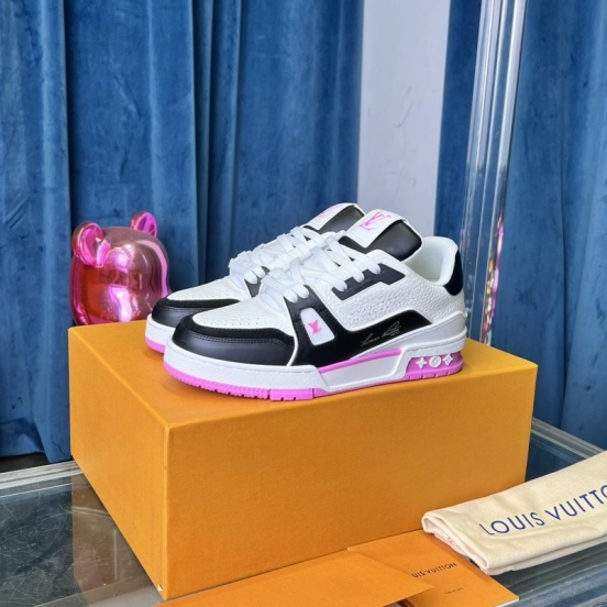 2025 Unisex Louis Vuitton White Black Pink Leather Fabric Trainer