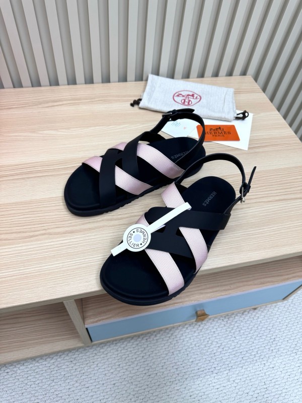 2025 Women Hermès Black Pink Leather Sandals LY00270