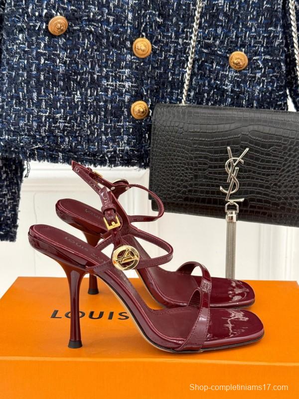 2025 Women Louis Vuitton Burgundy Leather Sandals