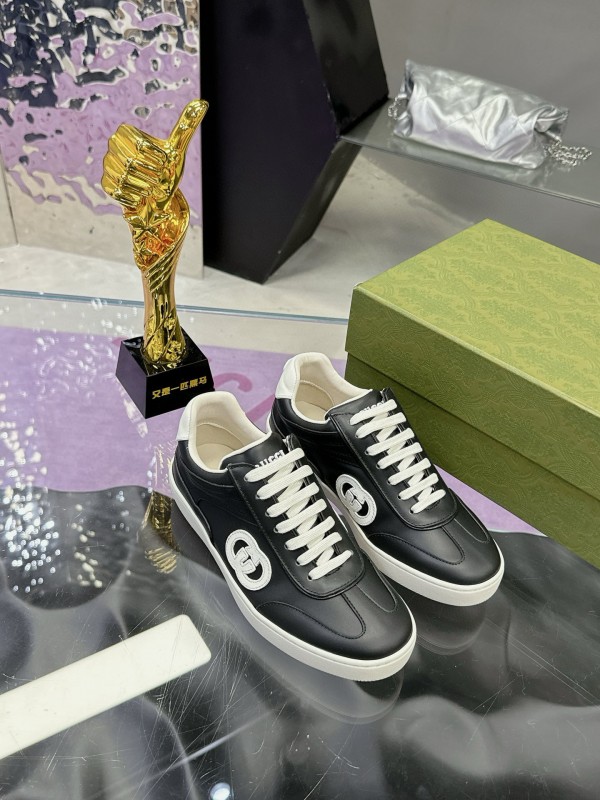 2024 Unisex Gucci Black White Leather Suede Sneakers MJ00310