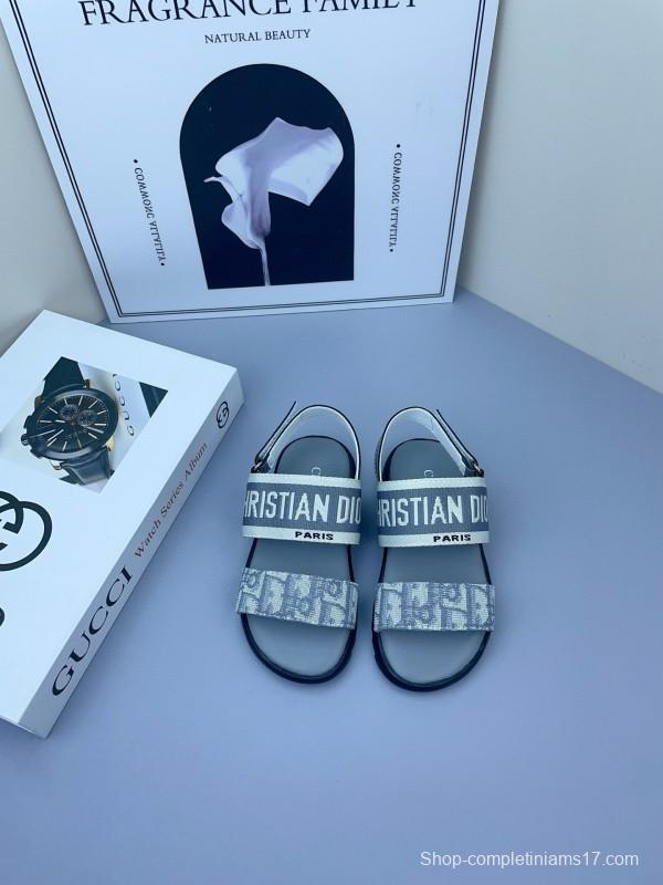 2025 Kids DIOR White Black Canvas Sandals