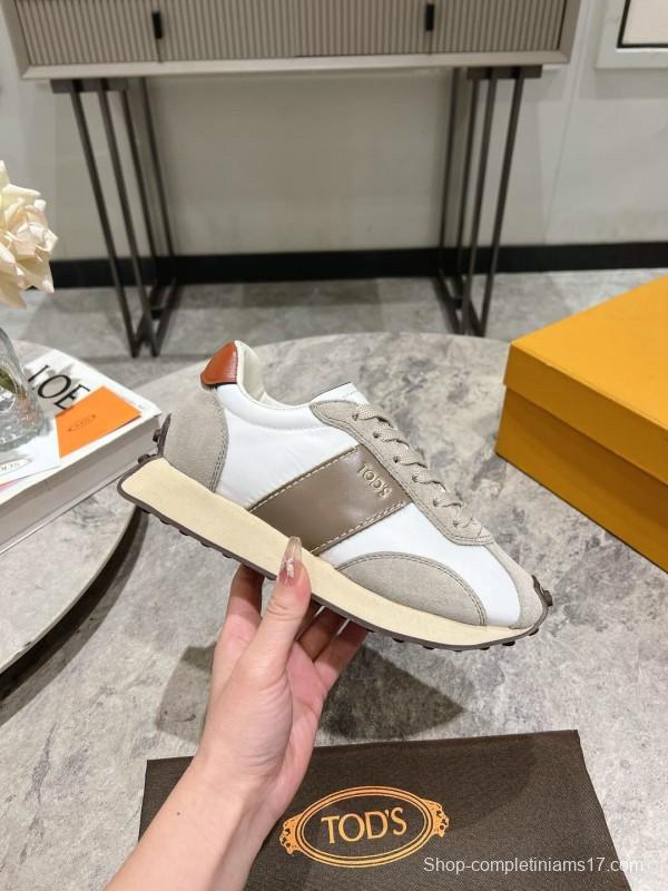 2025 Women TOD'S White Beige Suede Nylon Sneaker KFY00330