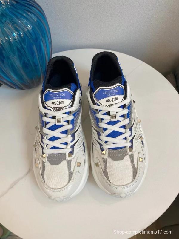 2024 Unisex Valentino Blue White Grey Mesh Leather Sneakers MJ00410
