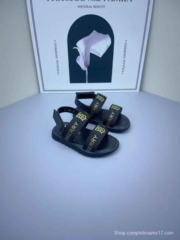 2025 Kids Burberry White Black Leather Sandals