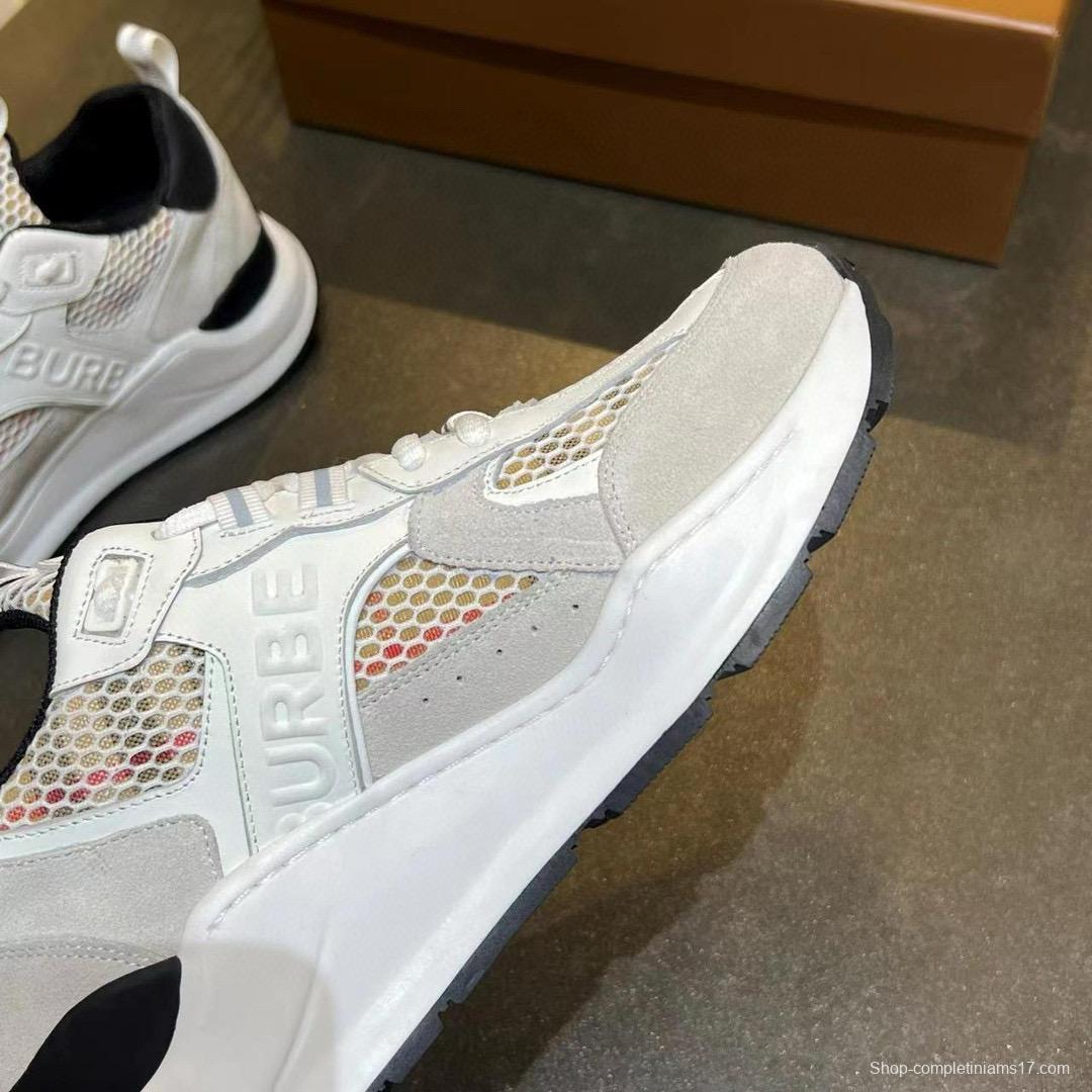 2025 Unisex Burberry White Grey Suede Calf Leather Sneakers Vintage Check MJ00380