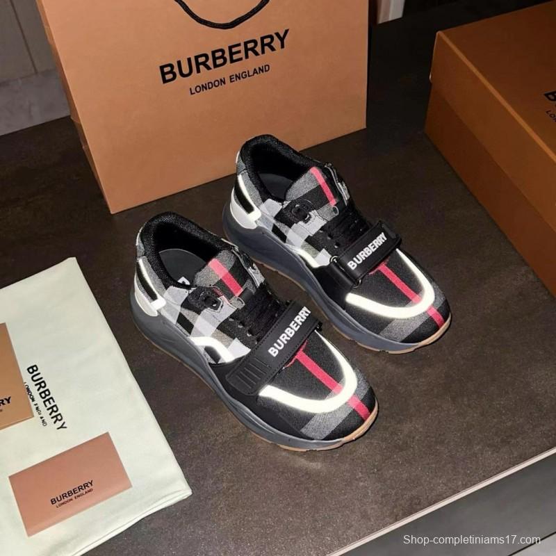 2025 Unisex Burberry Black White Suede Leather Mesh Sneakers Vintage Pattern MJ00360