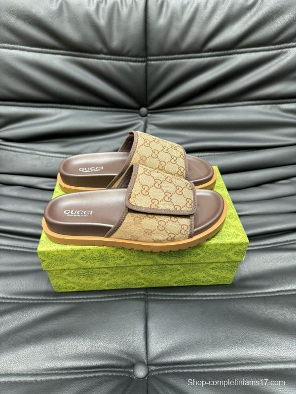 2024 Slippers Gucci Brown Canvas Leather Slippers MJ00200