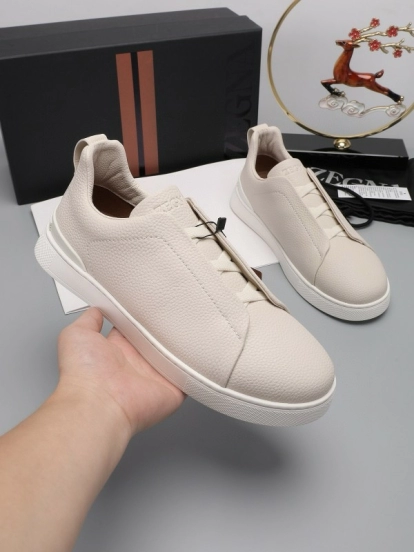 2024 Men Ermenegildo Zegna Beige Leather Low Top Sneakers MJ00240