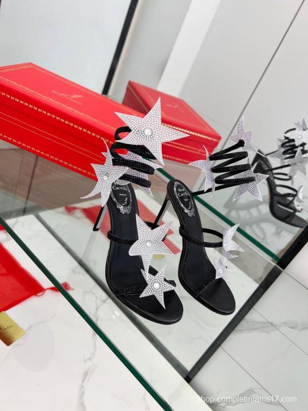 2025 Women RC Black Silk Crystal Star High Heel Sandals LY00340