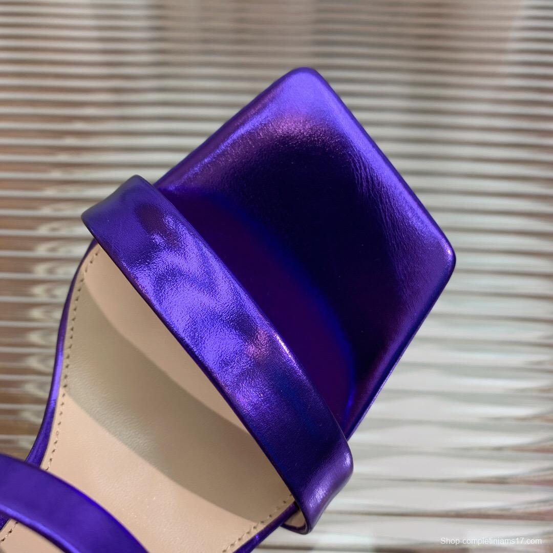 2025 Women Gianvito Rossi Purple Leather High Heel Buckle Sandals