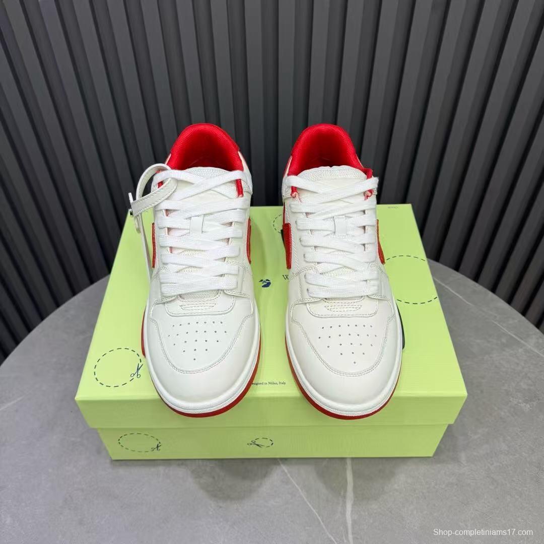 2025 Unisex Off-White White Red Leather Sneakers KFY00320