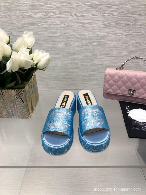 2025 CHANEL Blue Leather Slippers