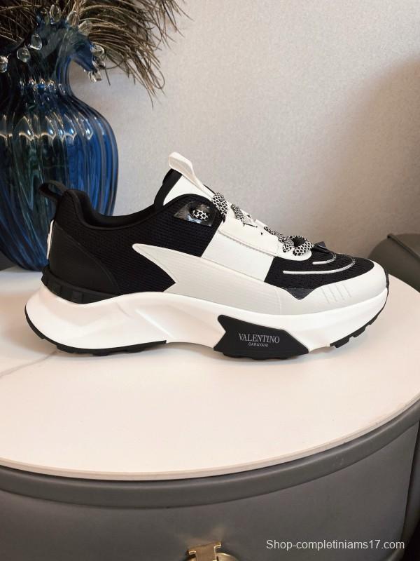 2024 Unisex Valentino black white leather mesh sneakers